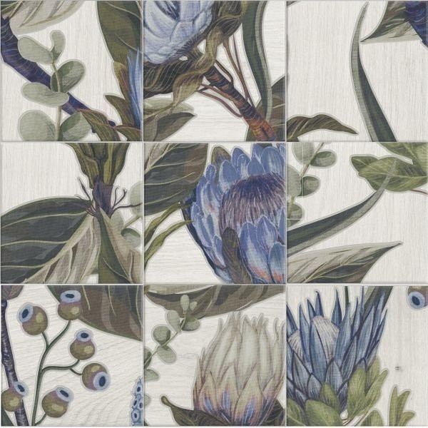 Mainzu Murales Decor Mural Blu Leaves 20x20